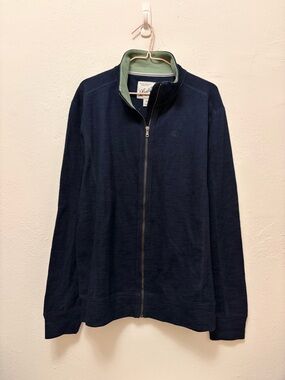 Lands' End Navy Full-Zip Slub Texture Knit Jacket with Green Collar